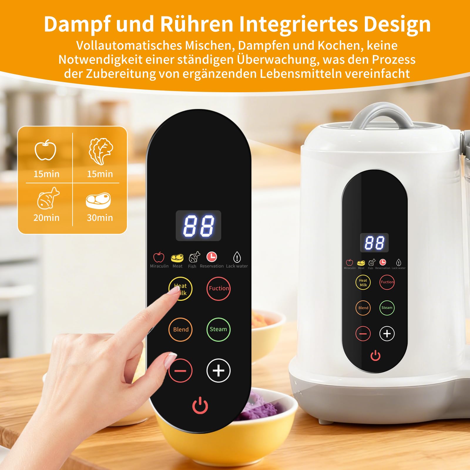 Machine à aliments pour bébé - 400 ml - Cuiseur vapeur - Avec modes prédéfinis - 4 menus - Cuisson et broyage automatiques - Auto-nettoyage - Contrôle tactile