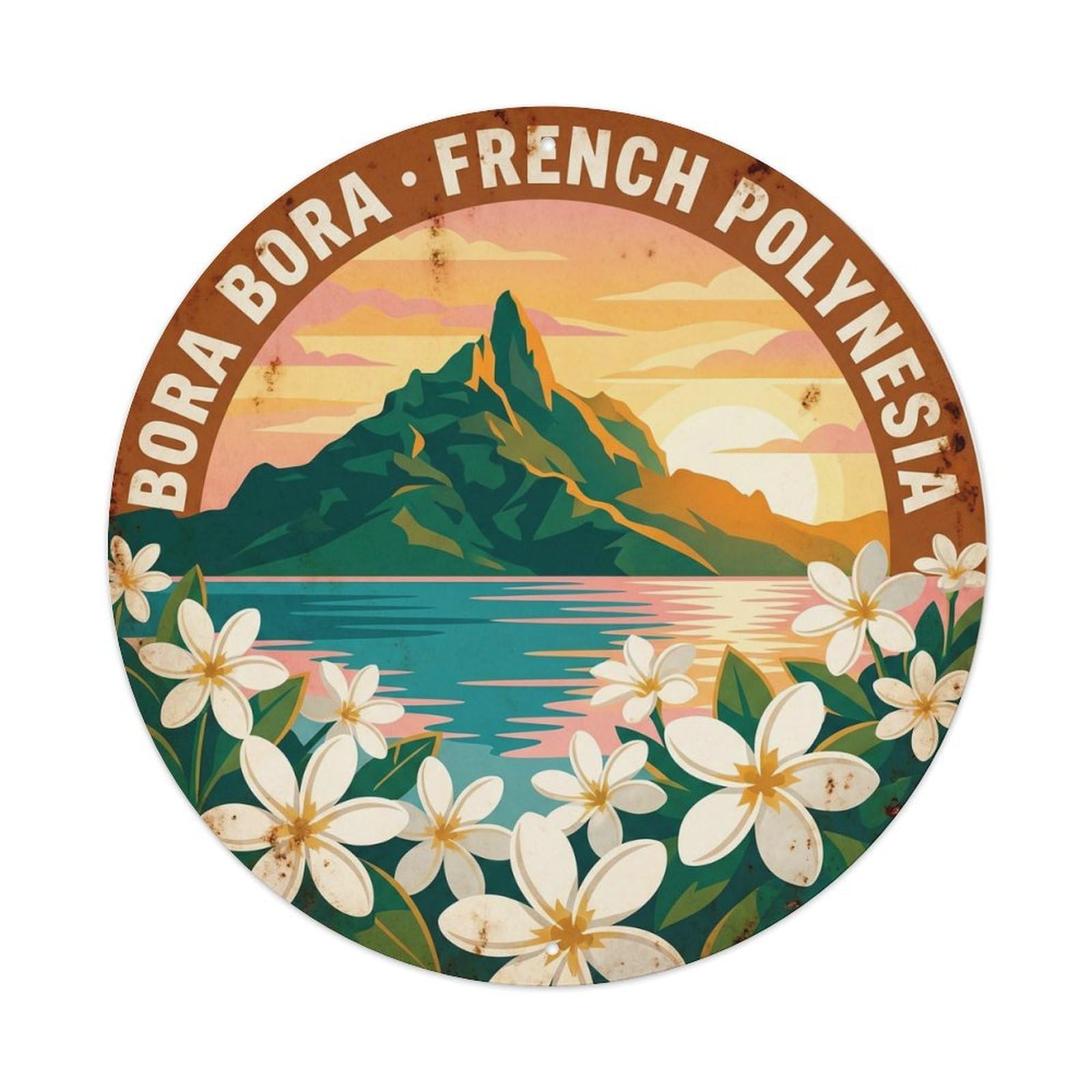 Olhnbad Style Lagoon Tiare Borabora Otemanu Sunrise Vintage Metal Tin Sign
