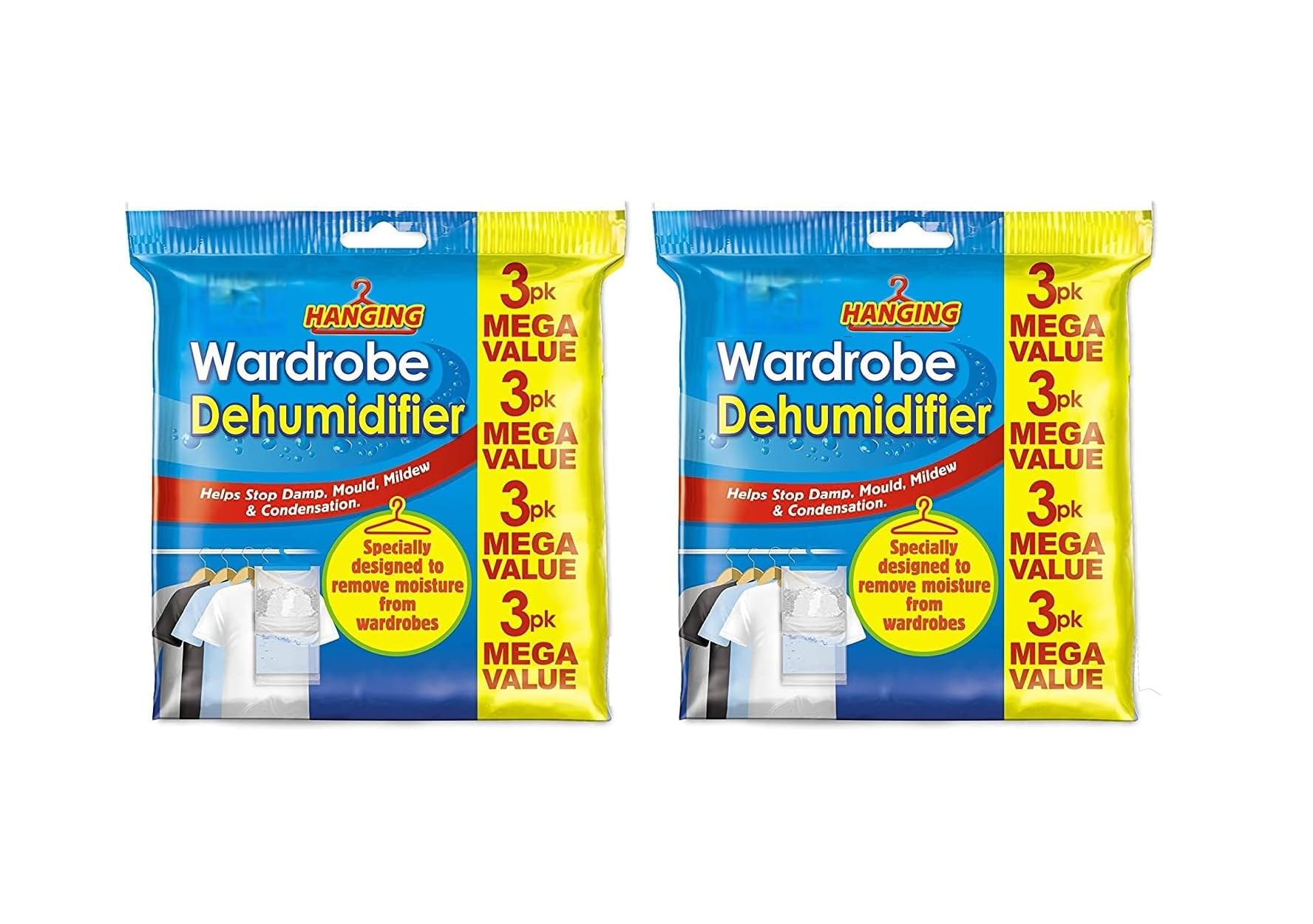 6x Hanging Wardrobe Dehumidifier, Condensation Remover, Moisture Absorber, Dehumidifiers for Damp, Mould, Moisture in Wardrobe, Bedroom, Caravan, Bathroom, Basement