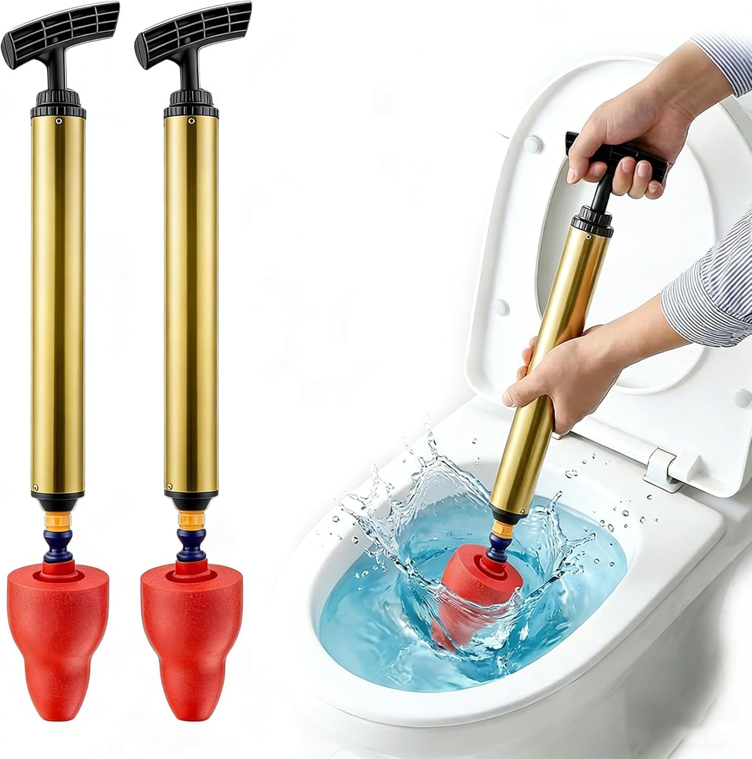 High Pressure Toilet Plunger, 2026 New Powerful Air Drain Unclogger, Toilet Auger Clog Remover Tool, Heavy-Duty Clog Remover for Bathroom and Plumbing Clogs (2pcs)