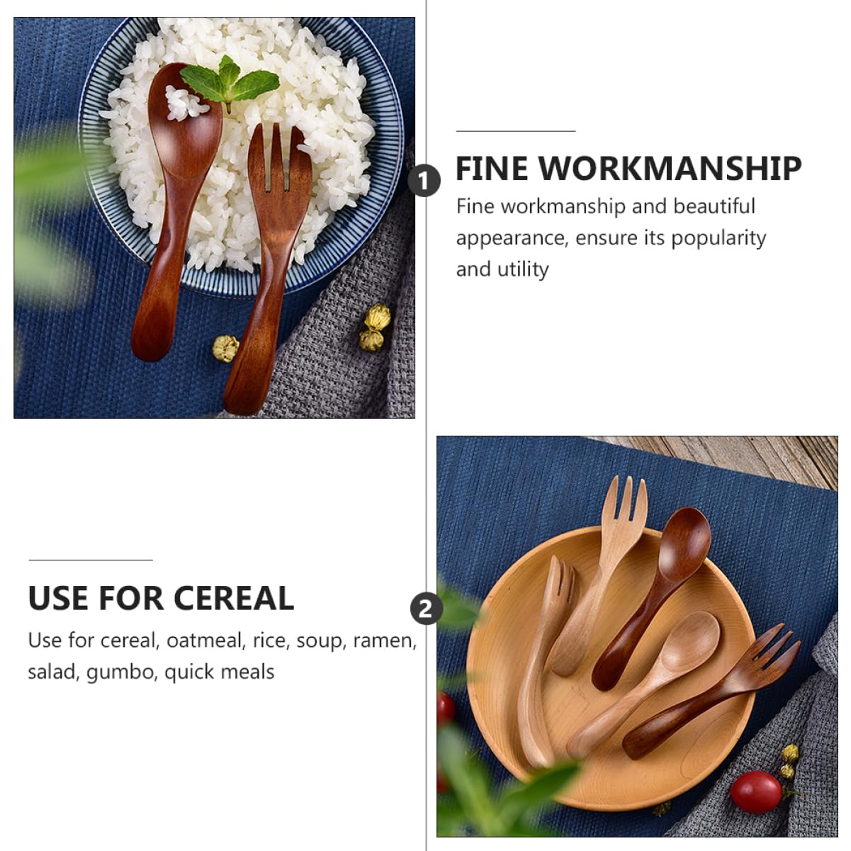 IWOWHERO Elegant Wooden Fork Spoon Set Boys and Girls-friendly Easy-clean Tableware for Home