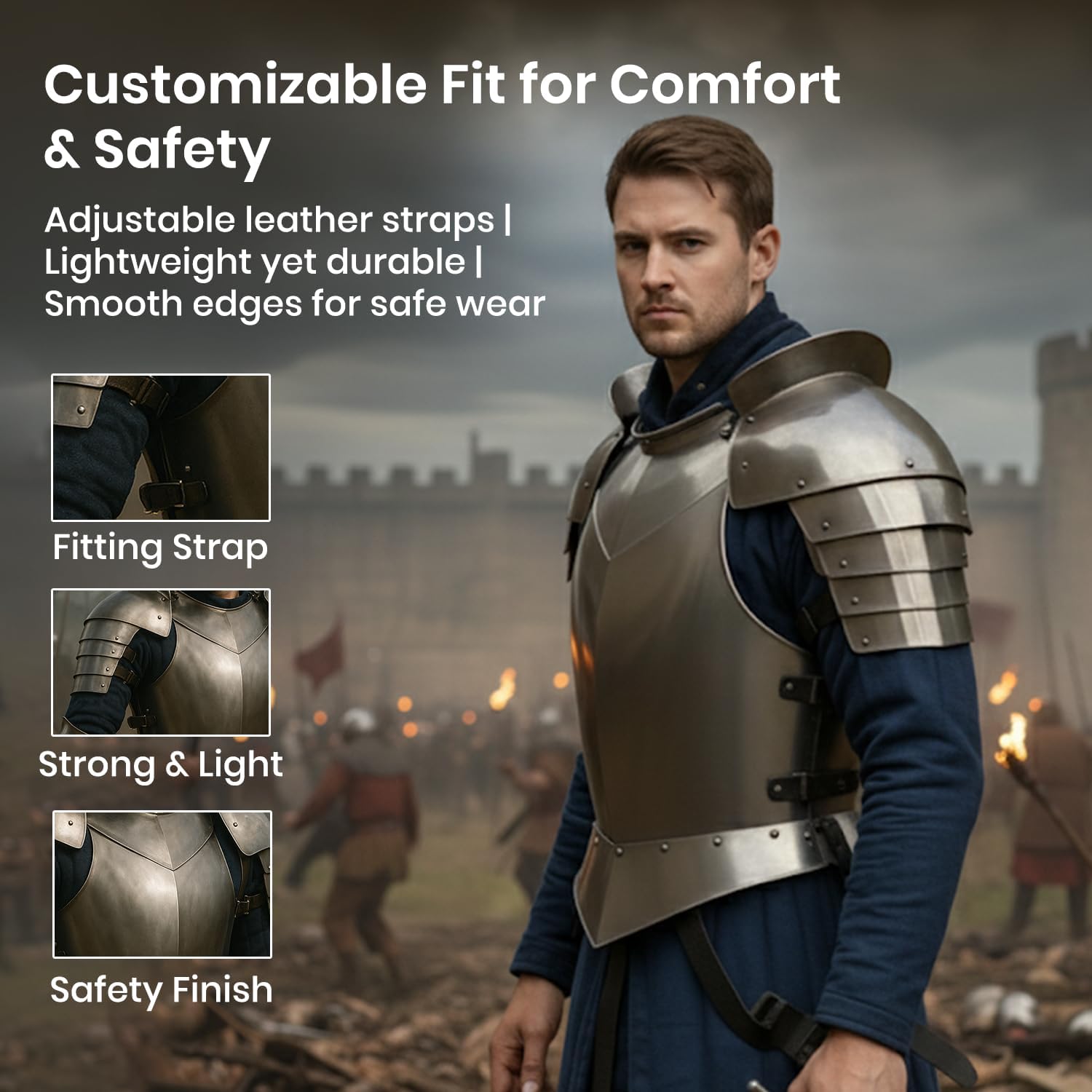 NauticalMart Medieval Times Shoulder Guard Steel Breastplate Historical Reenactments LARP Cosplay Role Play Body Armor Halloween Costume Completely Handmade