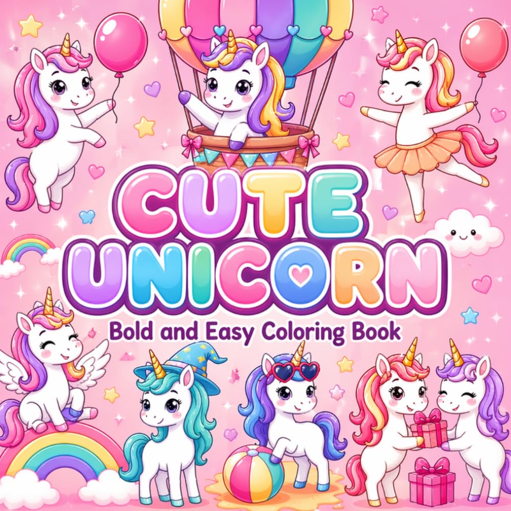 Cute Unicron Coloring Book: Bold and Easy Coloring Book with Simple and Big Magical Unicorn Designs for Relaxation