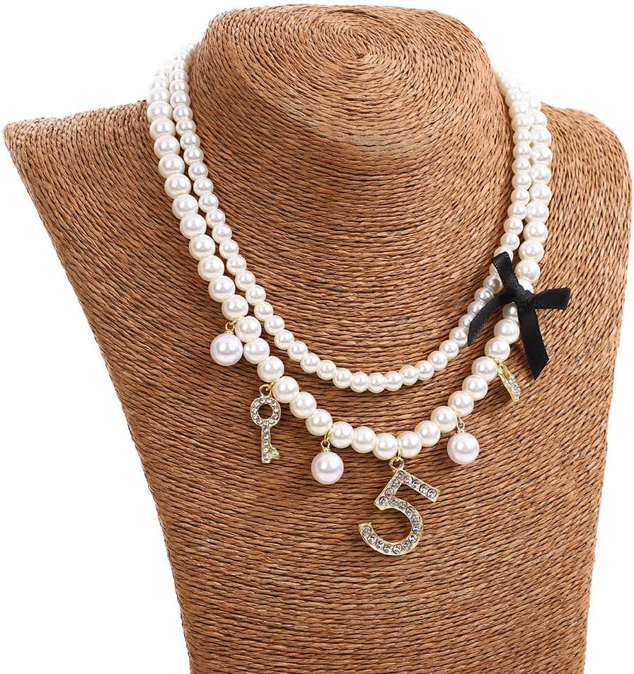 number layered pearl necklaces for women - long chunky pearl pendant necklace with flower design - Image 6