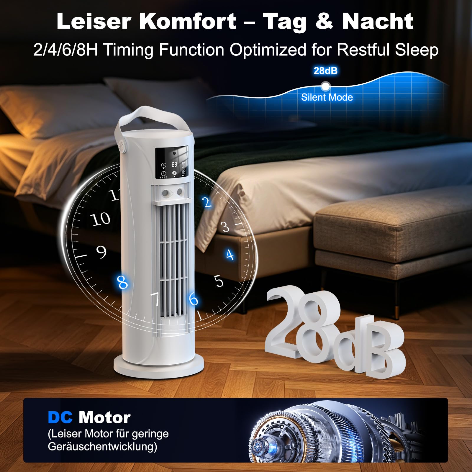 Mobile Klimaanlage Mini mit Kühl- und Befeuchtungsfunktion, Wassernebel-Technologie, 4 Timer-Stufen, 120° schwenkbarer Luftauslass, Weiß