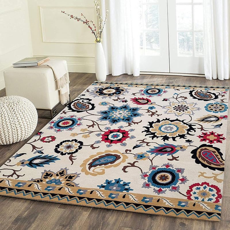 Handmade Tufted Wool Carpet – Premium Thick Embossed Geometric Design Rug for Living Room, Bedroom & Hall (Multi 9, 4 x 4 Feet Square)-image-34
