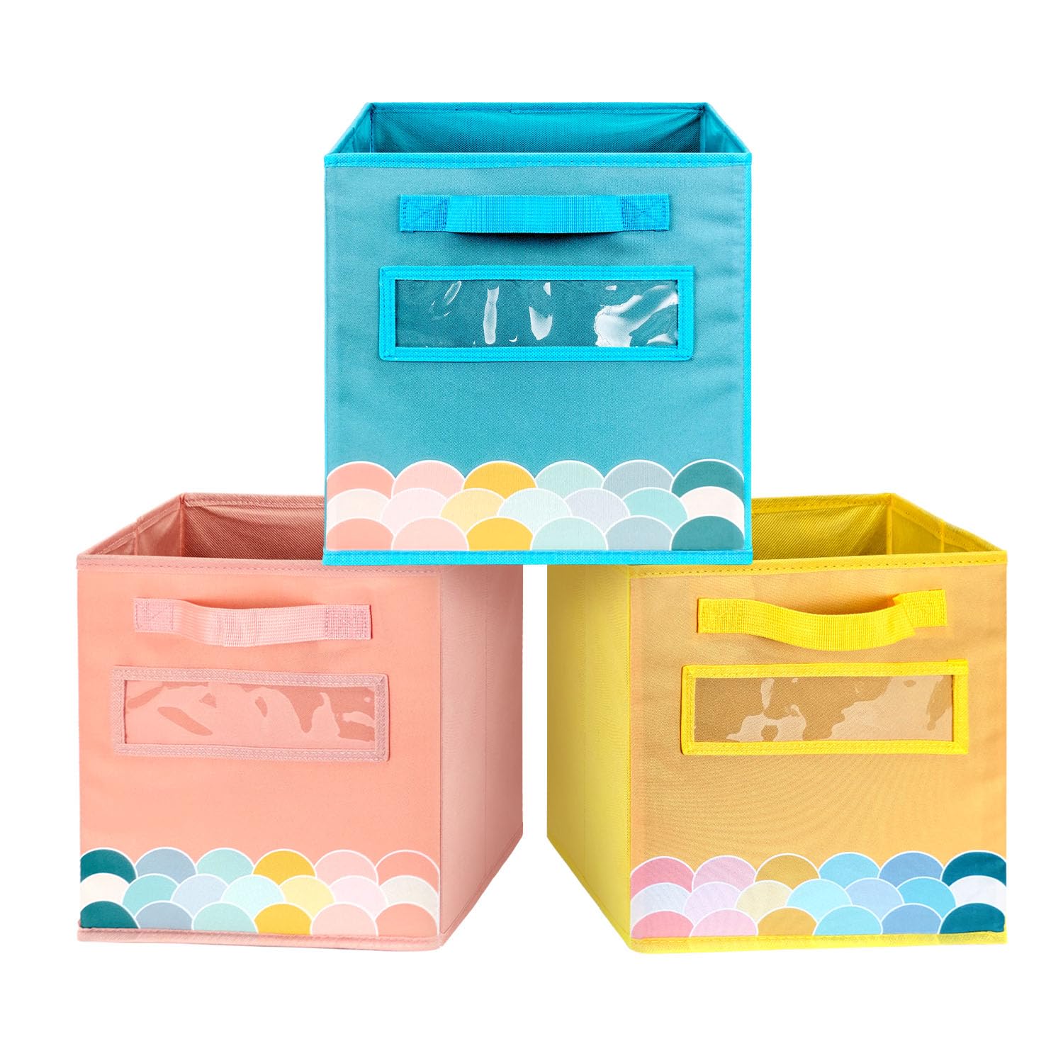 BOHEMIABY 3 Pack Foldable 30 cm Fabric Storage Cubes with Handle & Label