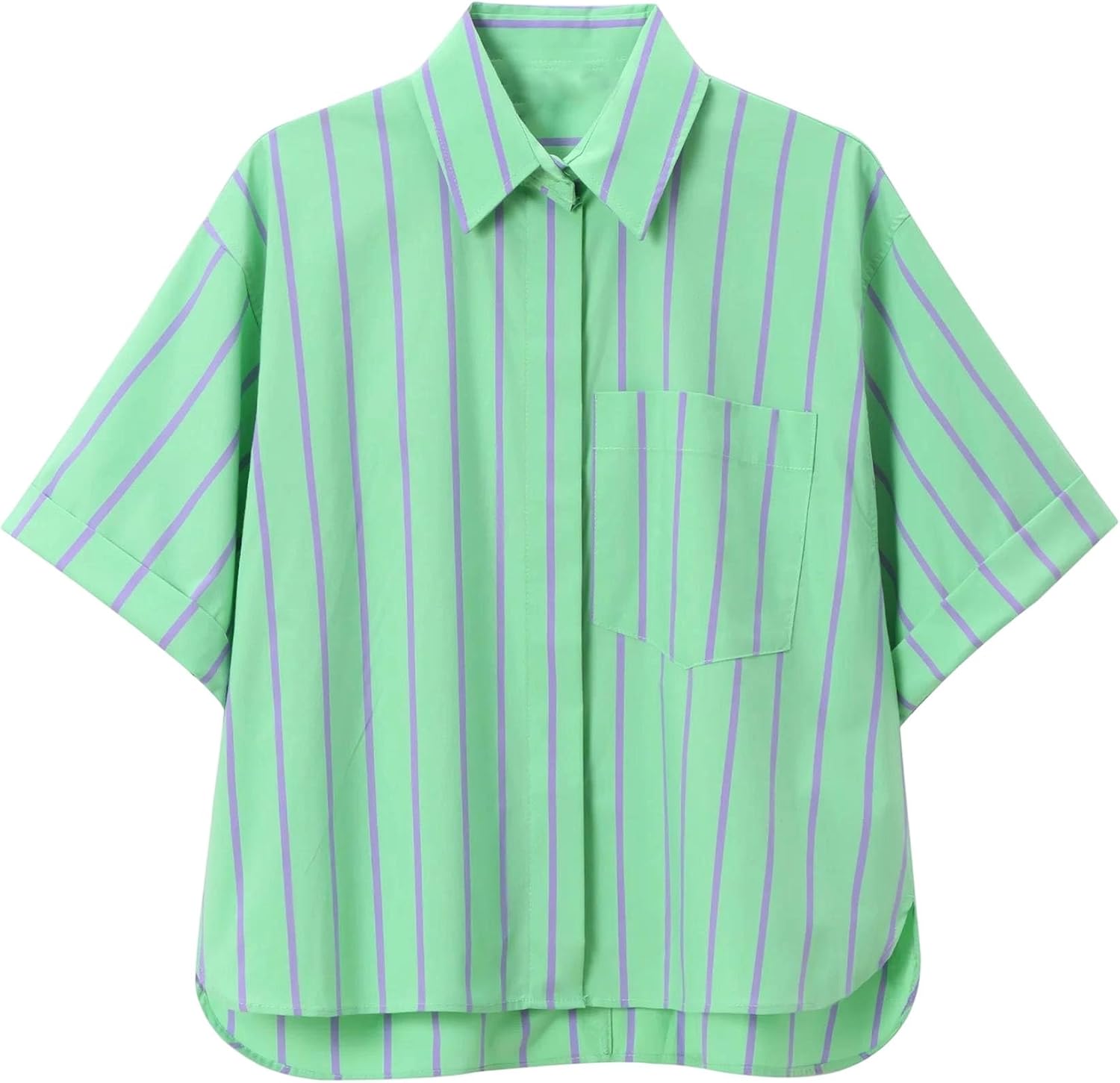 Women's Striped Two Piece Outfit Short Sleeve Shirt Elastic Waist Shorts Casual Chic Suit