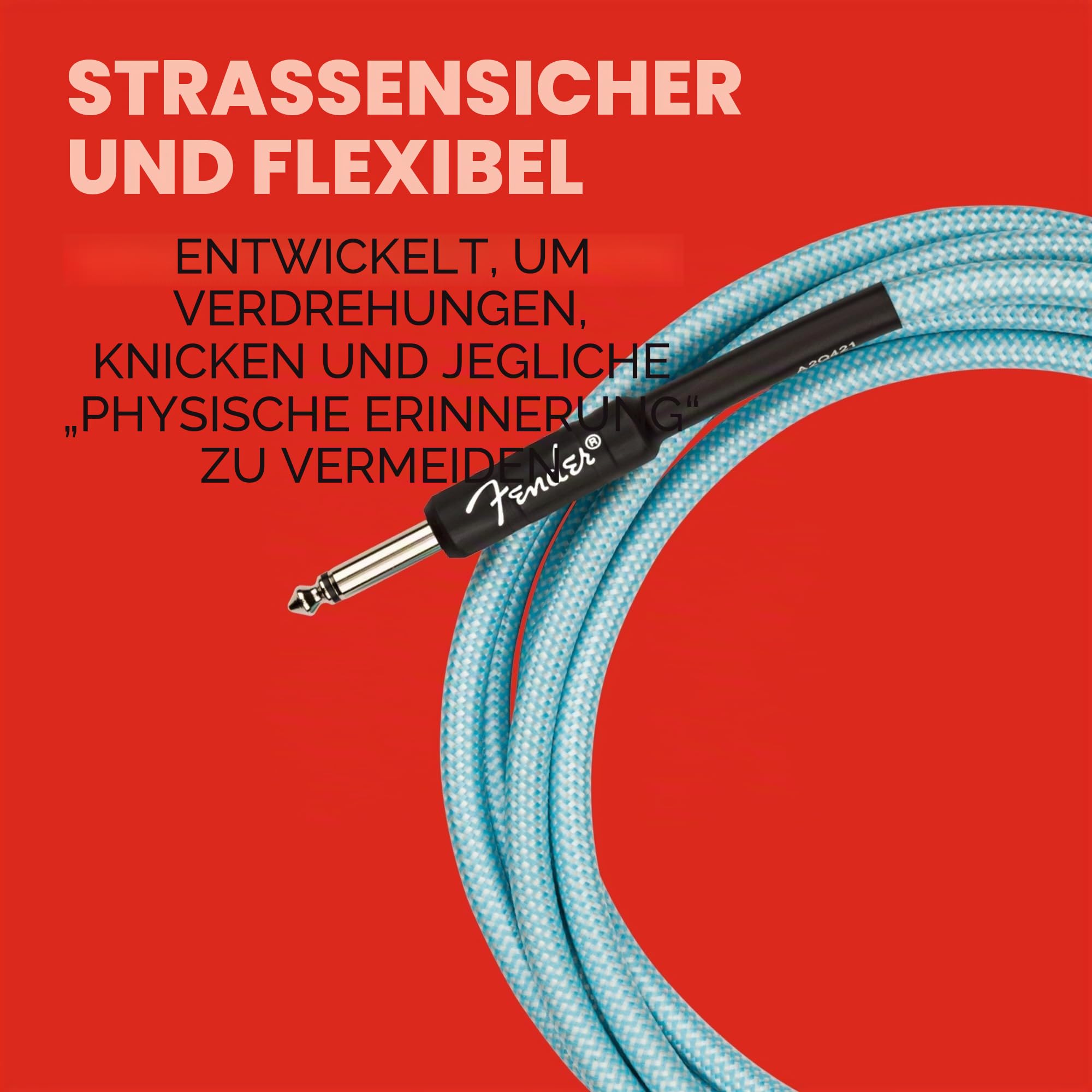 Fender Professional Series Tweed Instrument Cable, 15', Daphne Blue