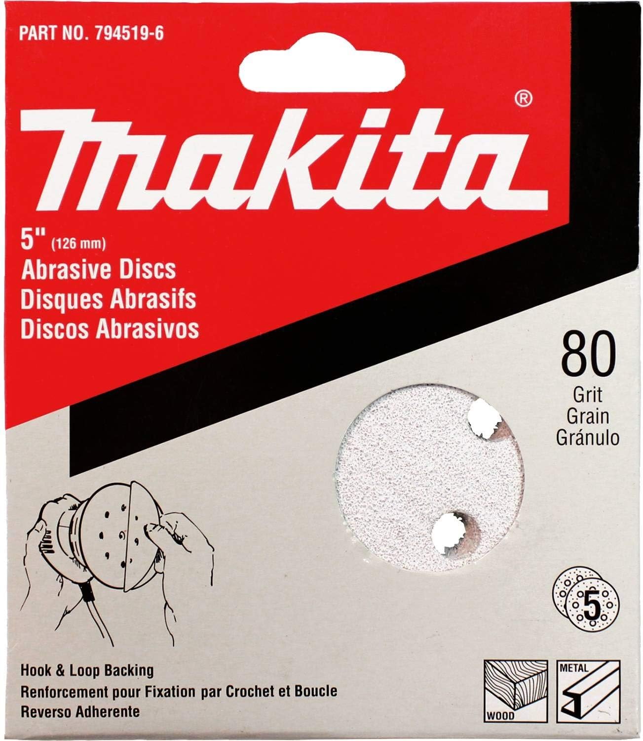 Makita 794519-6-50 5-Inch 80-Drit Hook and Loop Abrasive Disc, 50 per package