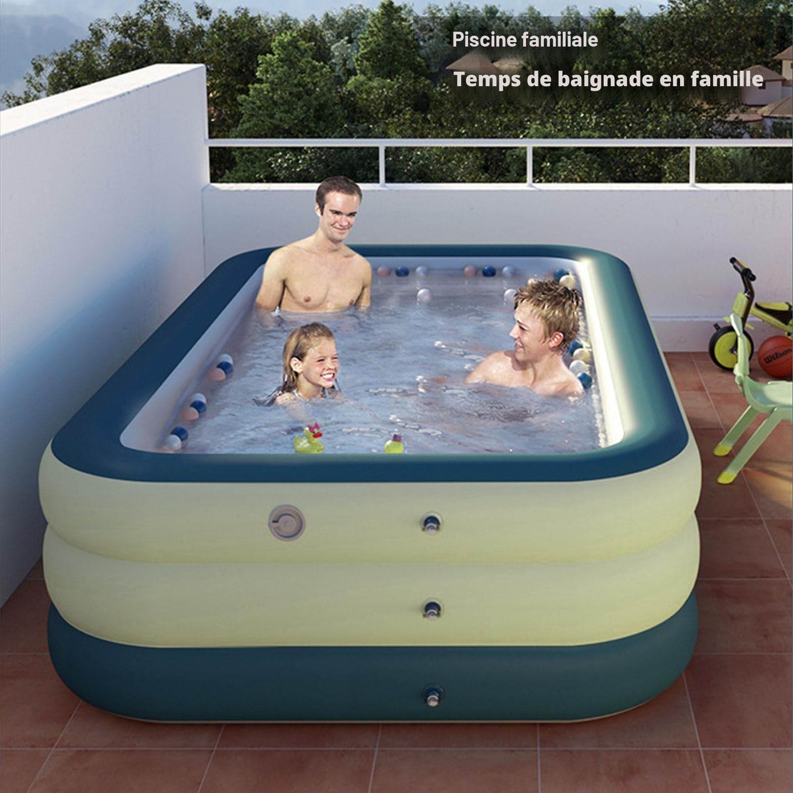 Piscine Gonflable pour Enfants et Adultes, PVC épaissi 3 Couches Pliable Hors Sol, Piscine Gonflable de Grande capacité pour Les Tout-Petits, Fête Aquatique, Jardin, Pelouse (184L)