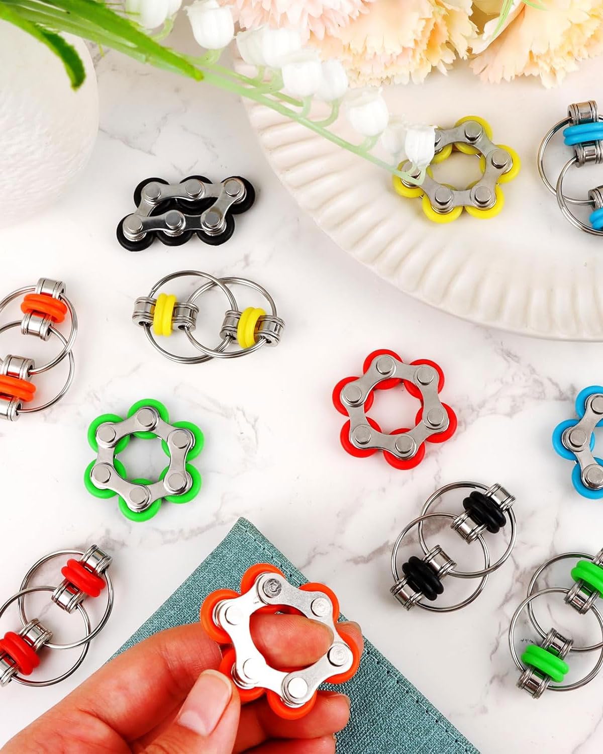 Juguete de 3 Piezas para aliviar el estrés Juguete de Cadena para aliviar el estrés Juego de Cadena de volteo Infinito para Reducir la tensión y el estrés, para niños con TDAH