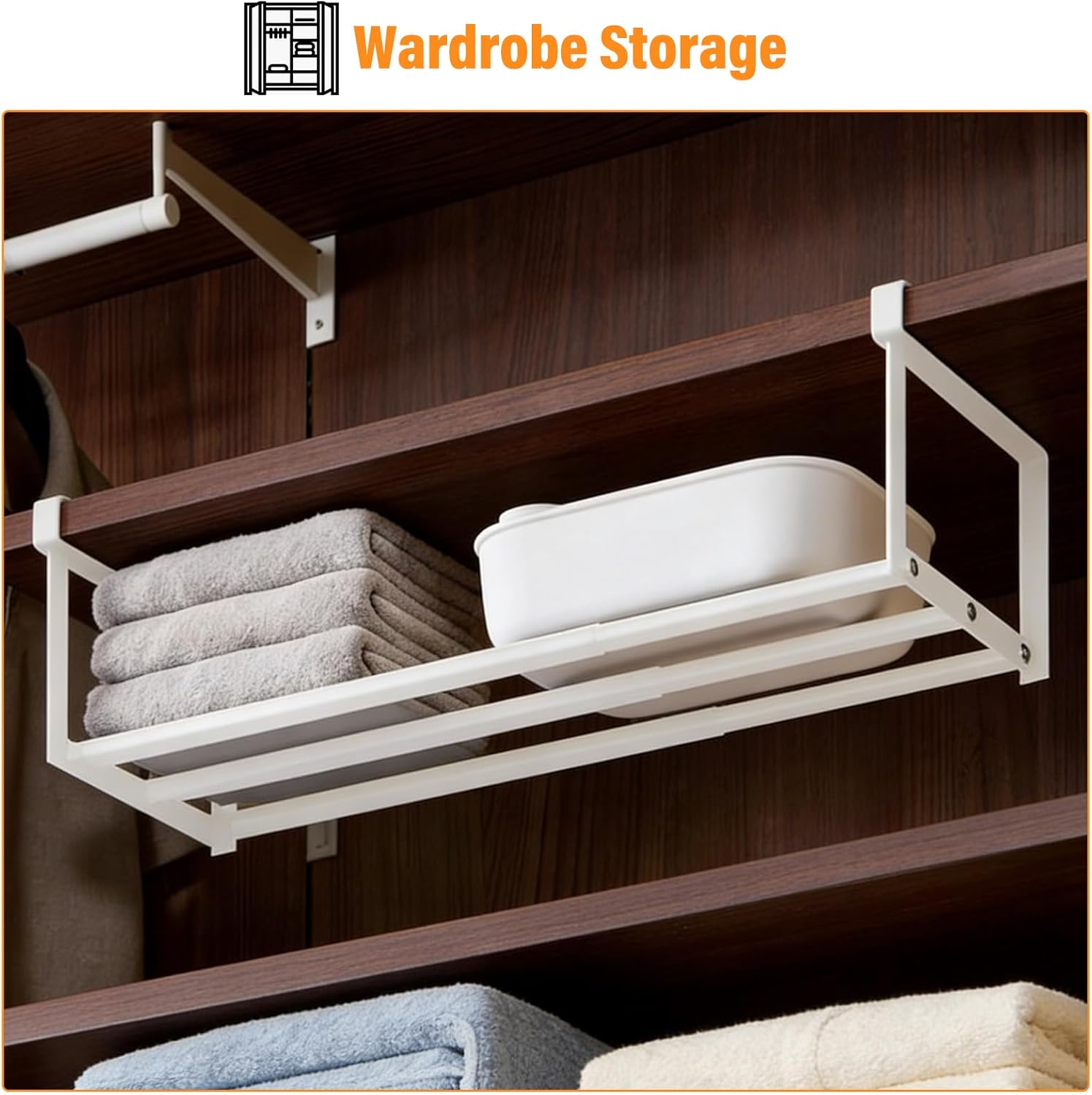 Qianyu 2 PCS Expandable Shoe Rack Organizer Adjustable Under Cabinet Shoe Rack Retractable Hanging Shelf for Space Saving Clothing Storage Dorm Room (White)