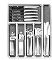 Vista 10 de Juego de cubiertos negros de 49 piezas con organizador, juego de cubiertos de acero inoxidable resistente para 8, juego de utensilios de cuchillería