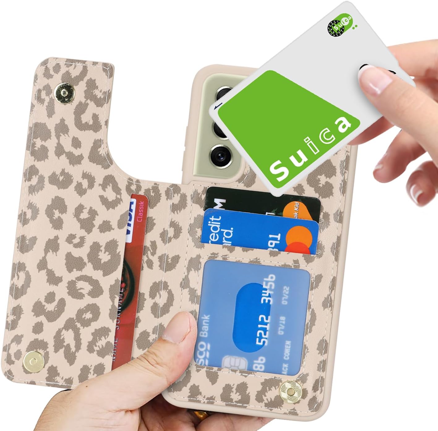 iCoverCase Compatible with Samsung Galaxy S21 FE Case with Card Holder, S21 FE Wallet Case for Women Men [RFID Blocking] PU Leather Protective Phone Case for S21 FE 5G (Beige Leopard) - Image 9