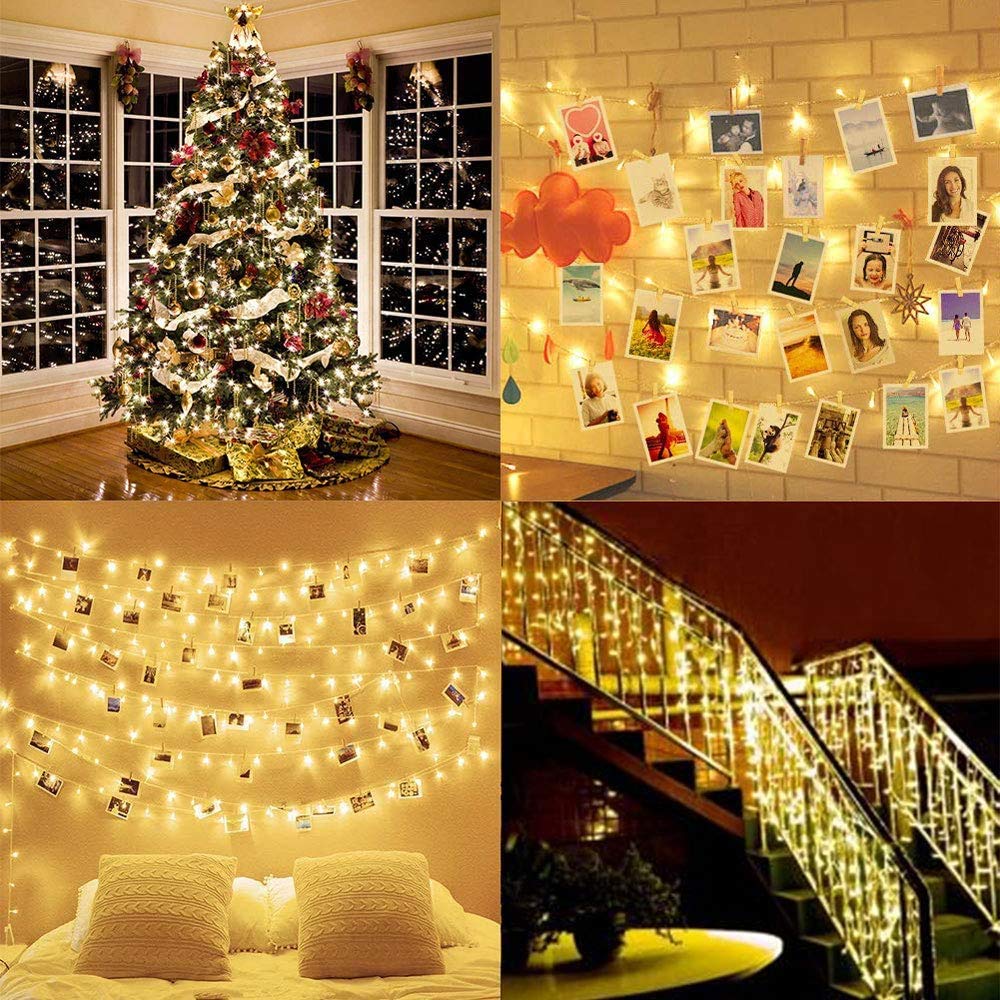 Cadena de luces con clips para fotos, impermeable, 100 luces LED, funciona con pilas, luces parpadeantes de hadas para bodas, fiestas, Navidad, decoración del hogar, luces para colgar