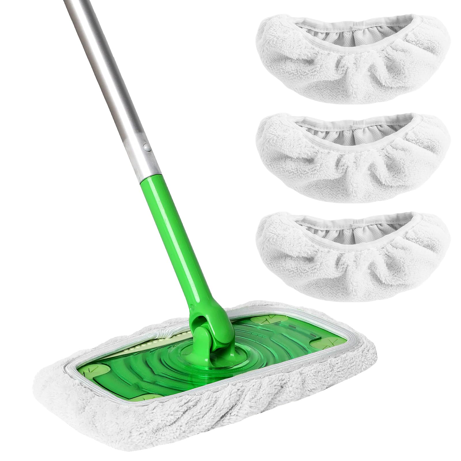 Swiffer Compatible Cotton Mop Pads - 3 Pack Washable Flat Mop Covers for Wet & Dry Cleaning on Hardwood & Surface Floors