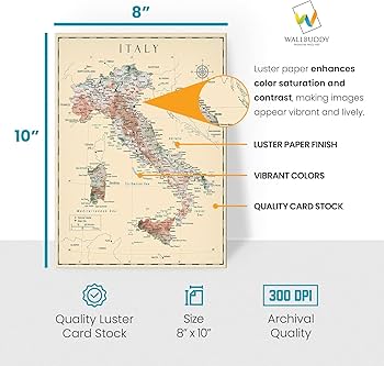 Amazon.co.jp: イタリアの地図壁アート - イタリアのビンテージ地図