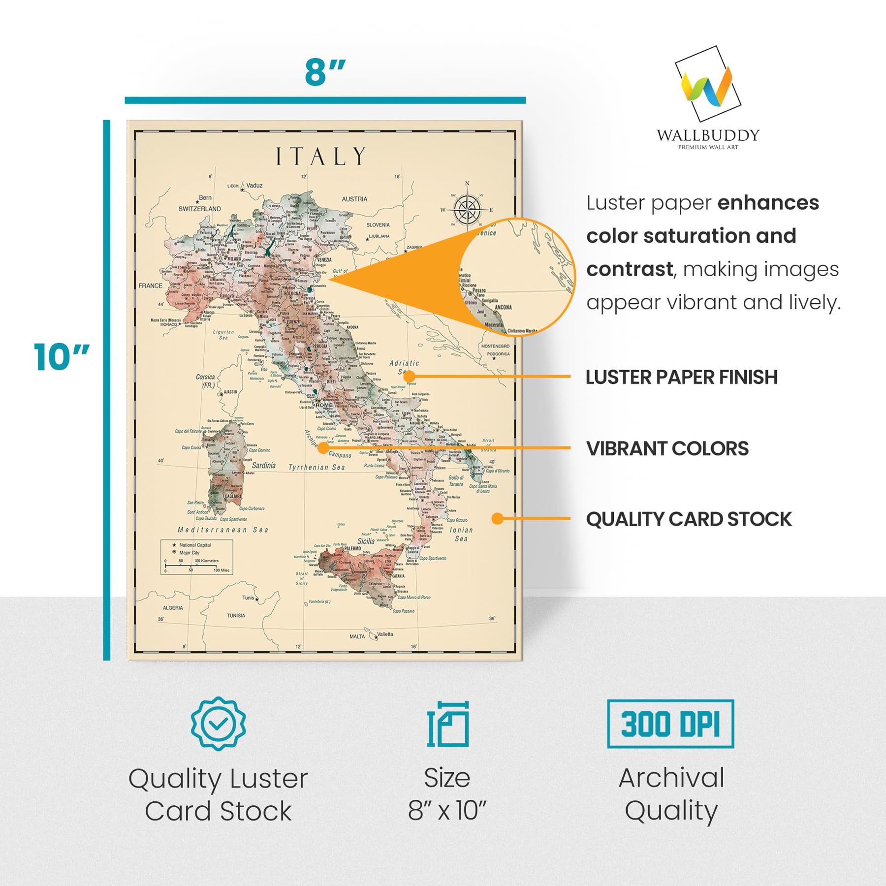 Amazon.co.jp: イタリアの地図壁アート - イタリアのビンテージ地図
