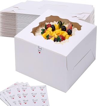 20pcs 10x10x5 Inches White Cake Boxes with Window, Bakery Boxes Pastry Boxes for Cake, Pastries, Pie, Chocolates, Cupcakes, Birthday Party, Cookies, Wedding, Valentines Day