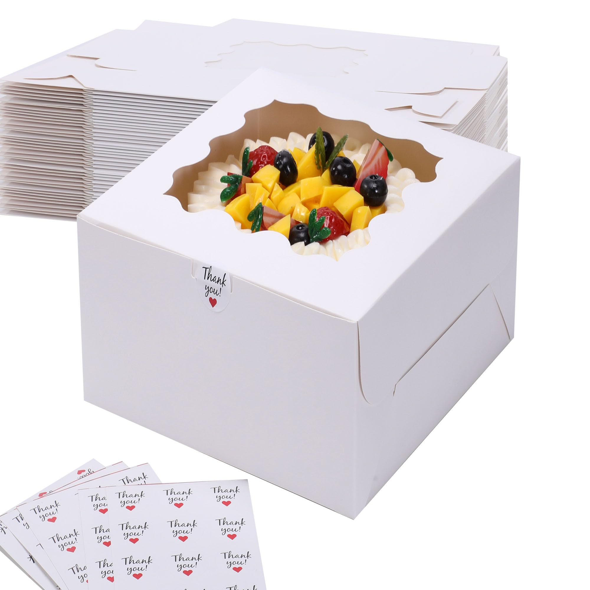 20 cajas blancas para tartas de 10 x 10 x 5 pulgadas con ventana, cajas de panadería para pasteles, pasteles, pasteles, chocolates, cupcakes, fiesta de cumpleaños, galletas, boda, día de San