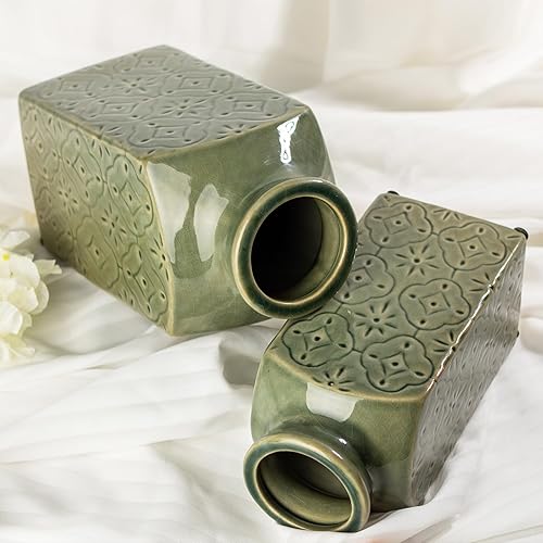 Miniatura 10 de LIZOFER Juego de 2 jarrones de cerámica modernos para sala de estar, dormitorio, jarrones de flores de 9.3 y 7.9 pulgadas para decoración del hogar,