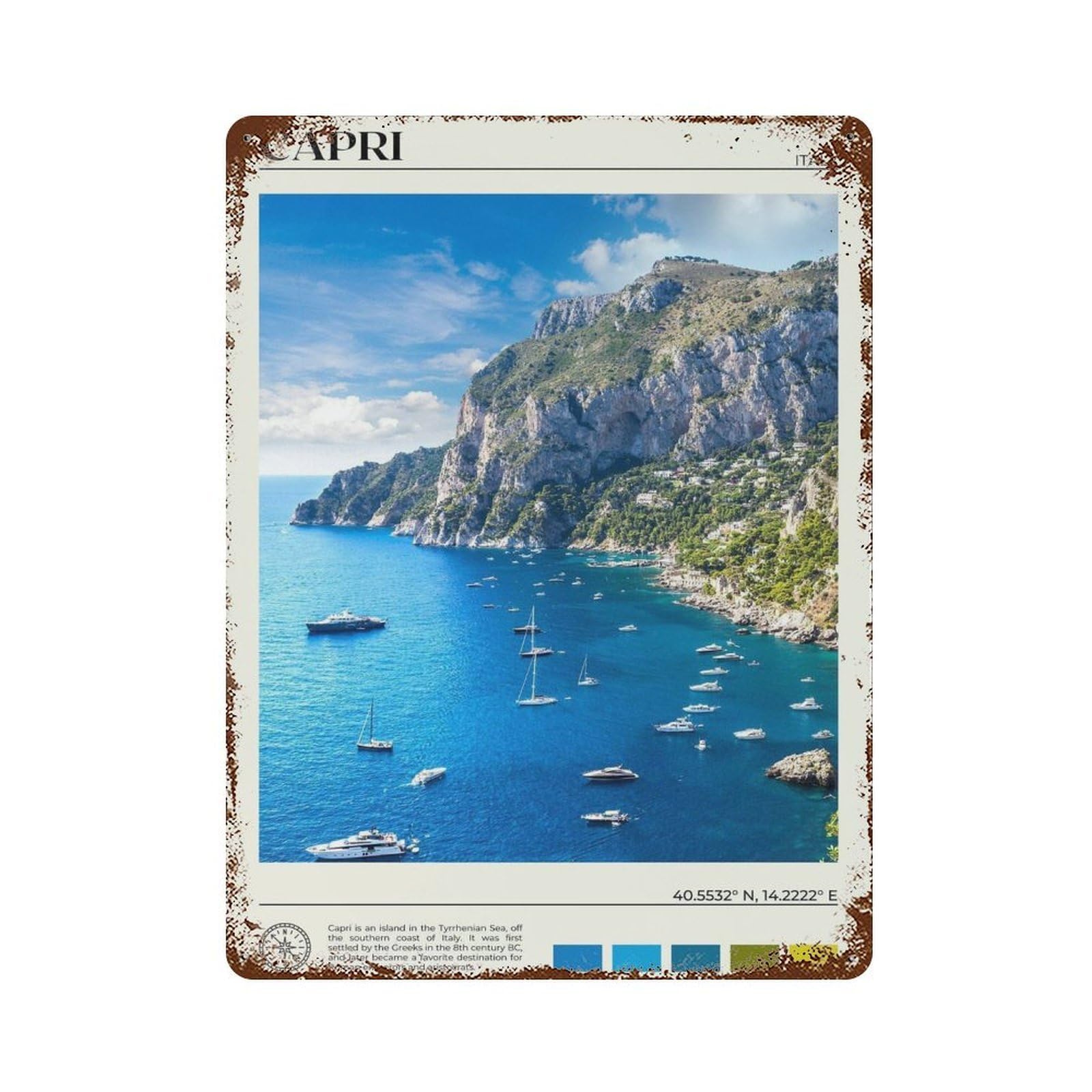 xiaoxiaoshen Real Photo Capri Decor Naples Campania Italy Wall Decor Art Metal Tin Poster Modern Home Decor Art Home Bar Shop Decorations Vintage Sign 40x30cm