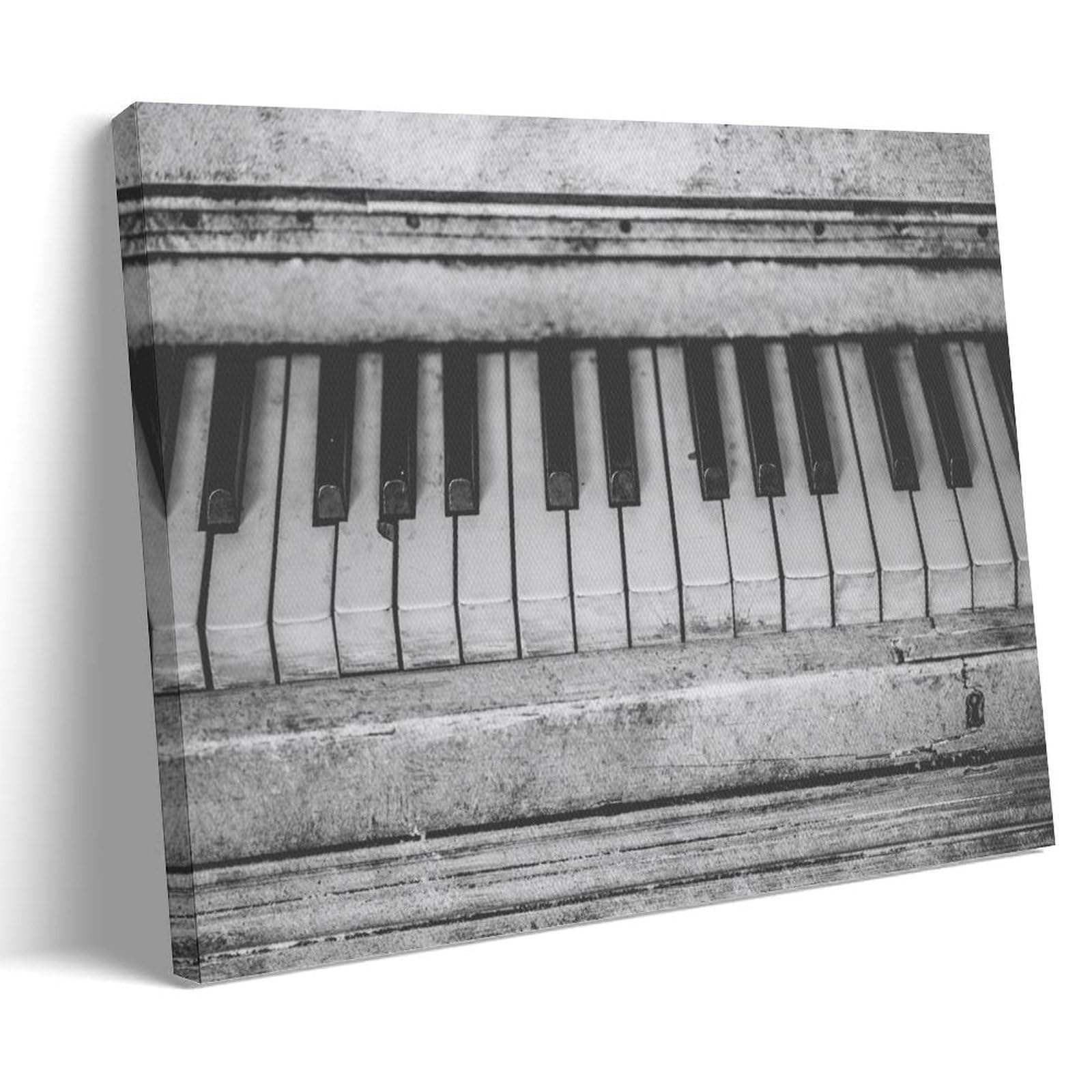 Póster retro de piano antiguo en blanco y negro con teclas en lienzo, decoración de pared, impresiones artísticas en obras de arte modernas para sala de estar, baño, dormitorio, hogar, 60 x 90 cm