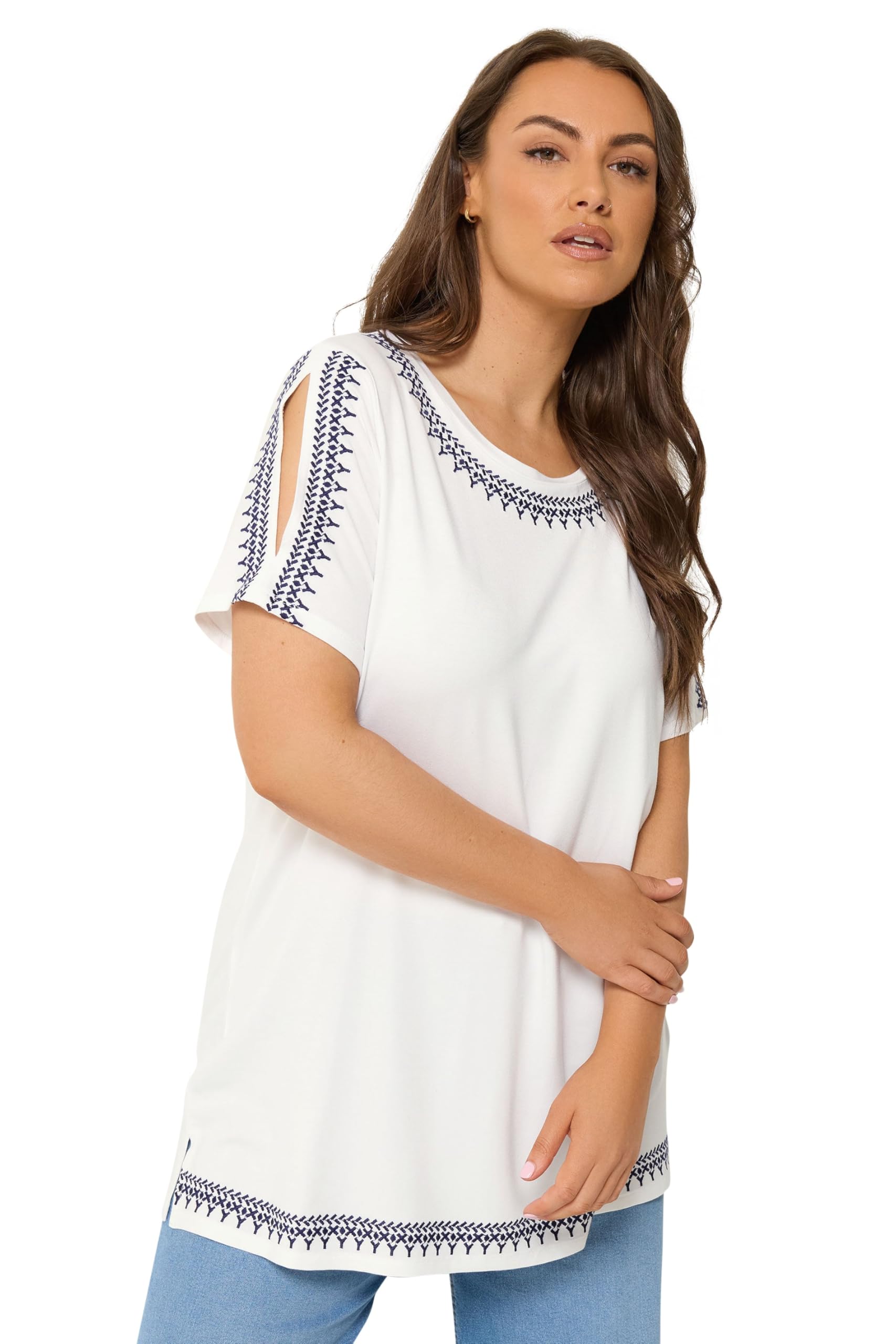 Yours Women's T-Shirt - Embroidered - Size 22-24 - White