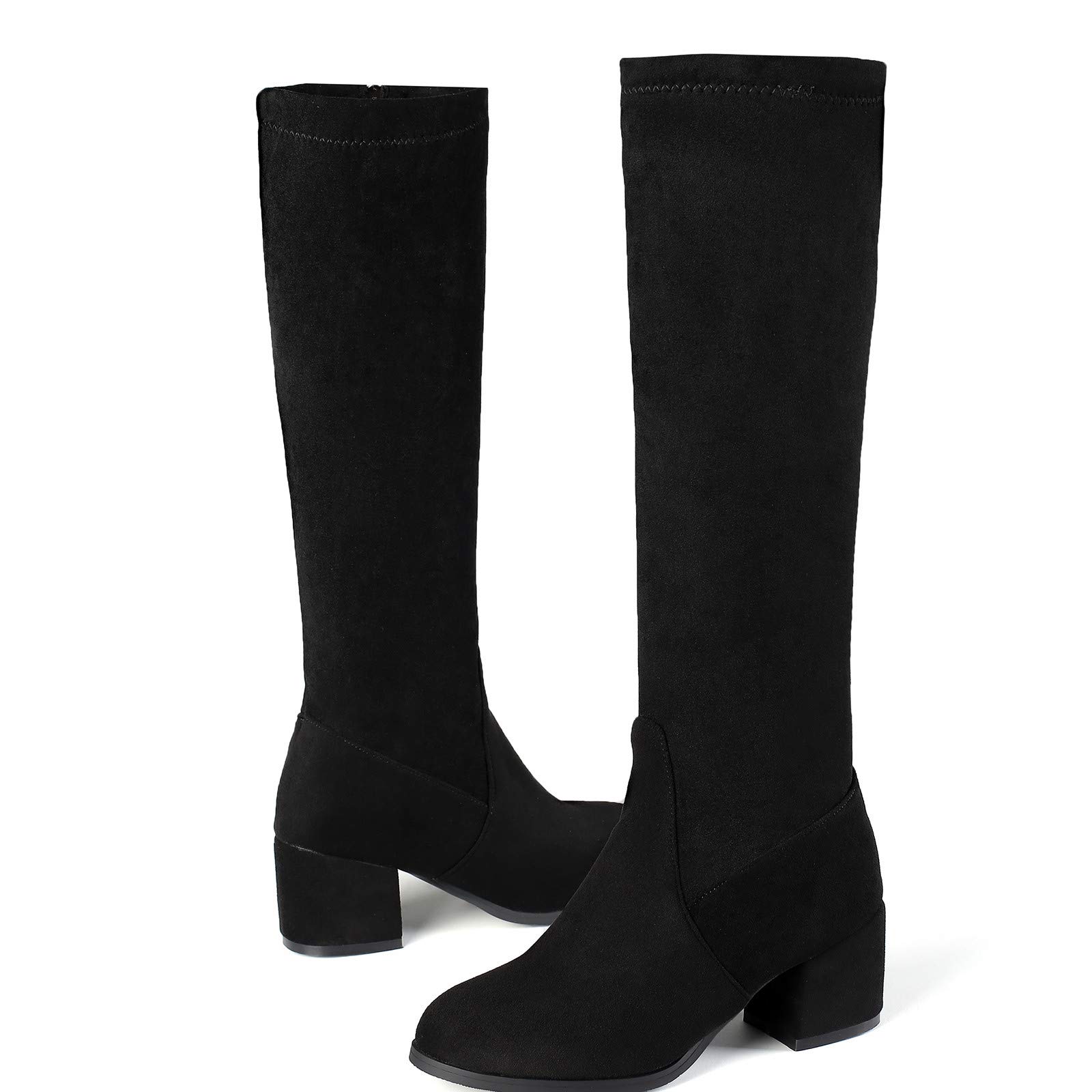 Botas de Montar para Mujer Botas de Cuero para Mujer Botas cálidas de Color sólido para Mujer Tacón Plano Punta Cerrada Forro de Piel Botas de Nieve cálidas de Invierno Botas de tacón Grueso con