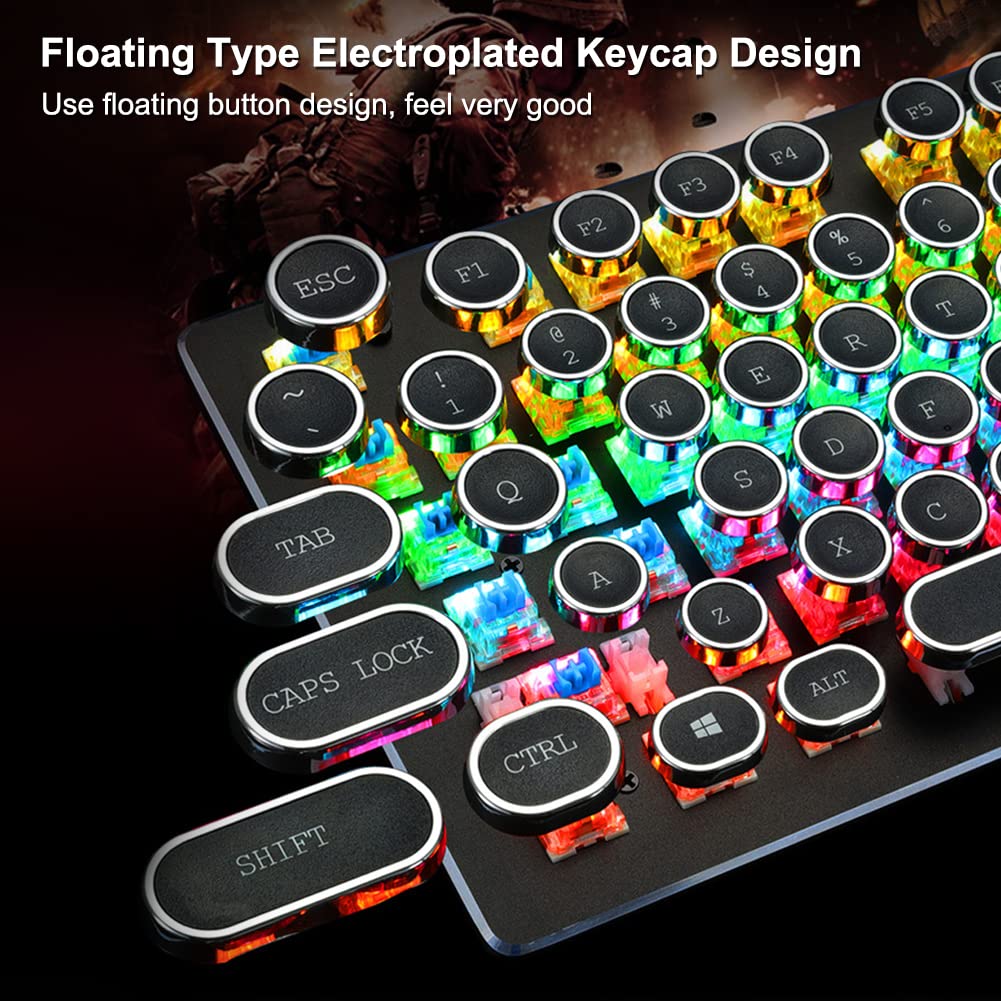 HJK920 - Tastiera da gioco meccanica, illuminazione LED RGB, 104 tasti, tastiera retrò cablata per PC Gamer Office e Computer Portatile da ufficio (nero)