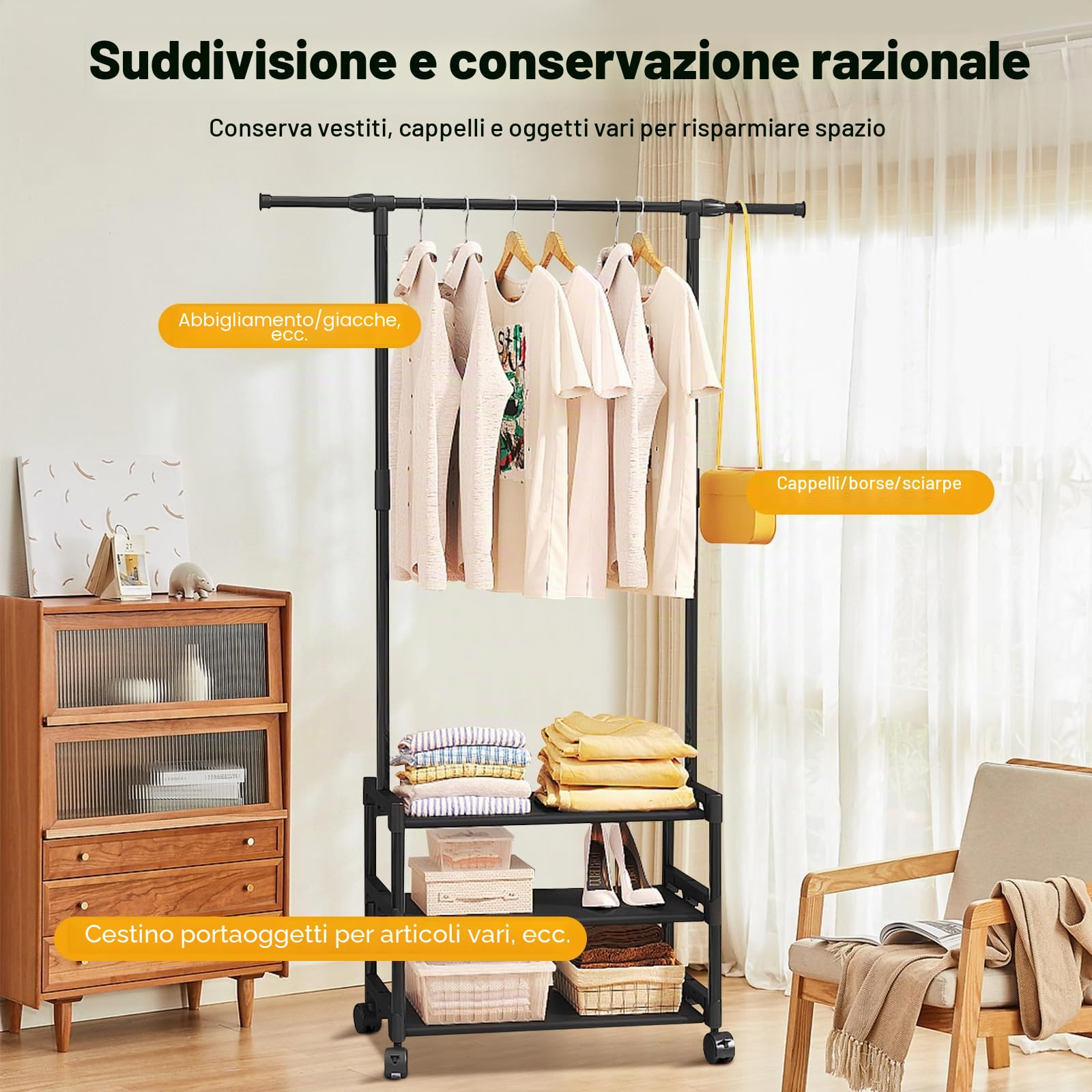 Ergocar Appendiabiti Da Stoccaggio Con Gancio Metallico Con Rack Multistrato Design Multifunzionale Mobile a 360 ° e Stabile Adatto Per Camera Da Letto, Soggiorno e Portico