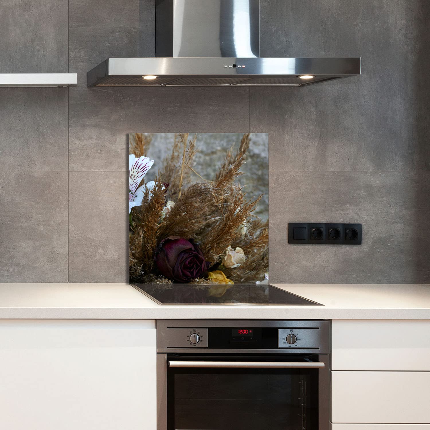 Szklany panel ochronny do kuchni Lacobel, szklana płyta ochronna na kuchenkę, 60x65 cm, szklana deska do krojenia, ochrona przed rozpryskiwaniem, uniwersalna, ORCHIDEA
