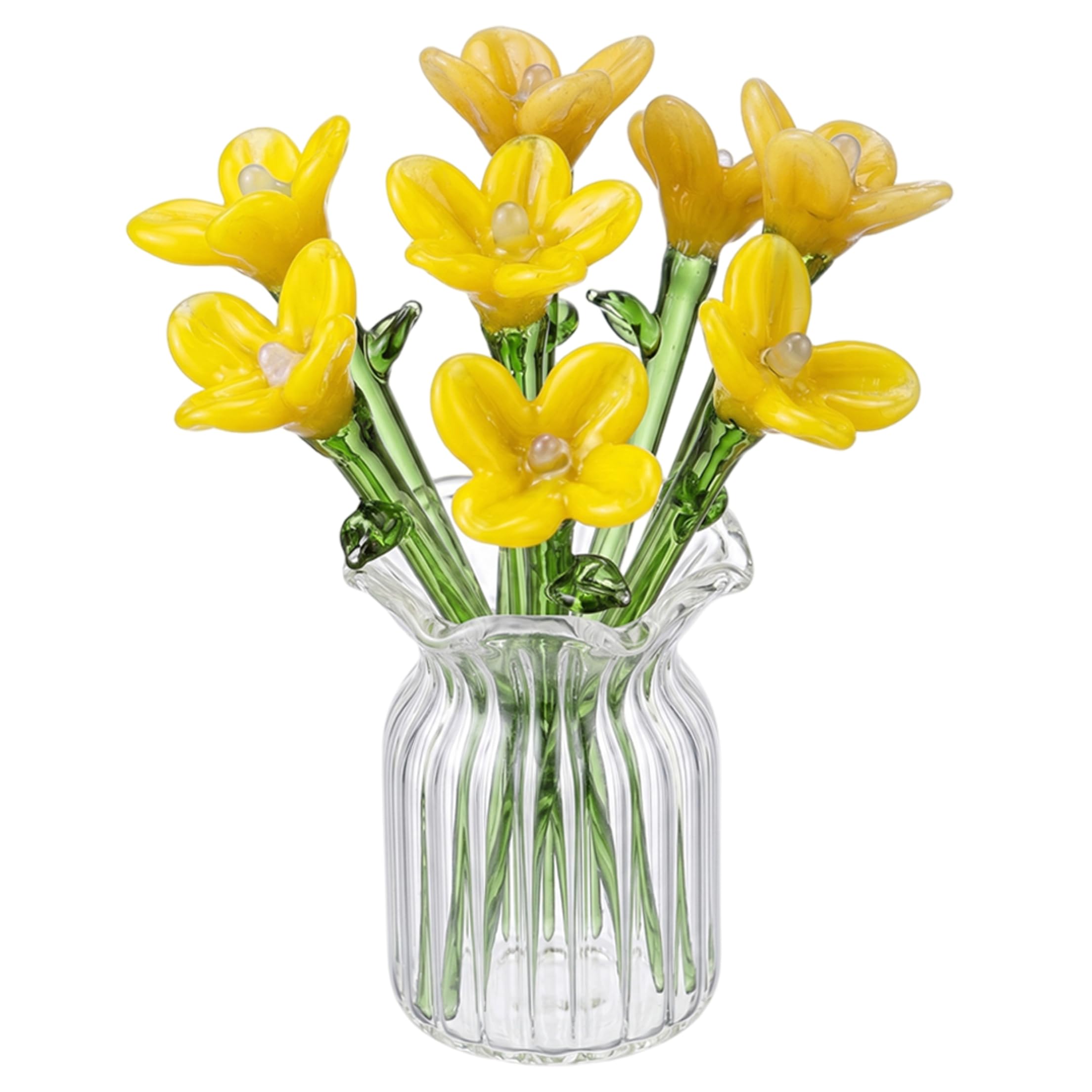 Tsawntd Mini Glass Flowers In Vase, Handmade Artisanal Floral Bouquet, Elegant Tabletop Decor, Yellow mini glass flowers in vase flower tiny in