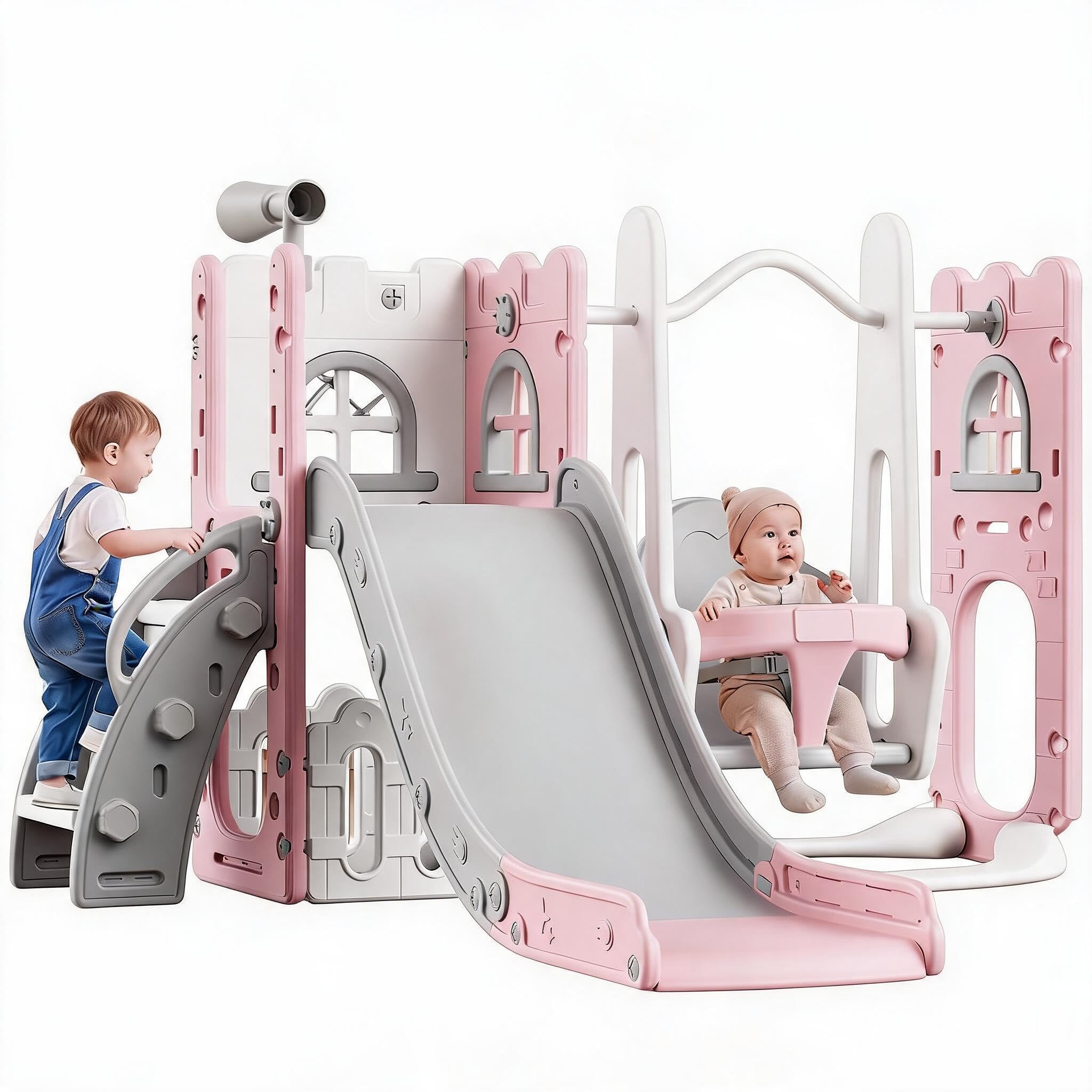 7in1 Kinderrutsche Mit Schaukel Set 1-6 Jahre Multifunktionaler Spielturm