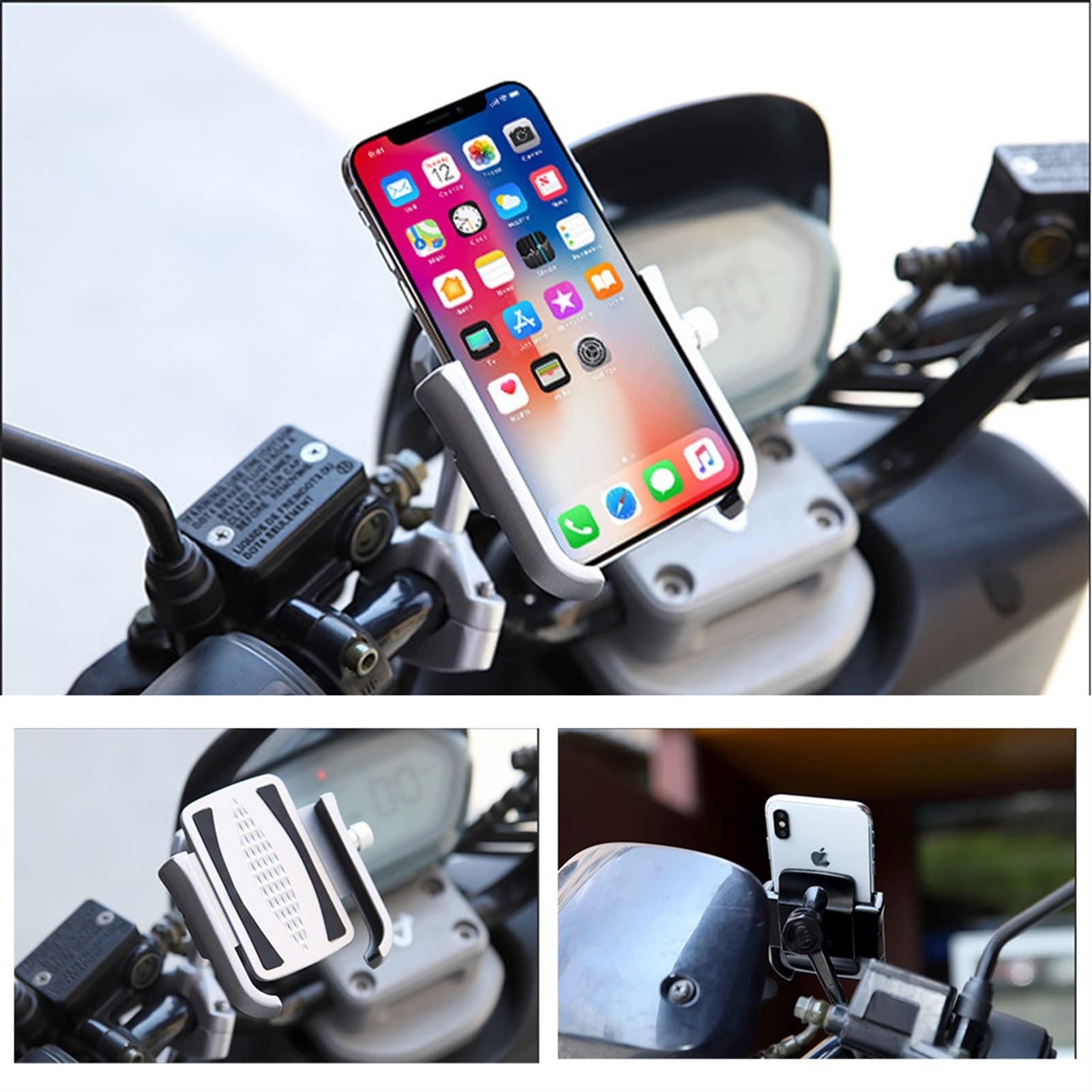 GPS uniwersalny uchwyt na telefon motocyklowy ze stopu aluminium mobilna nawigacja Brac, dla, R1250GS F750GS F850GS R1200GS G310GS Uchwyt na telefon motocyklowy(Silver)