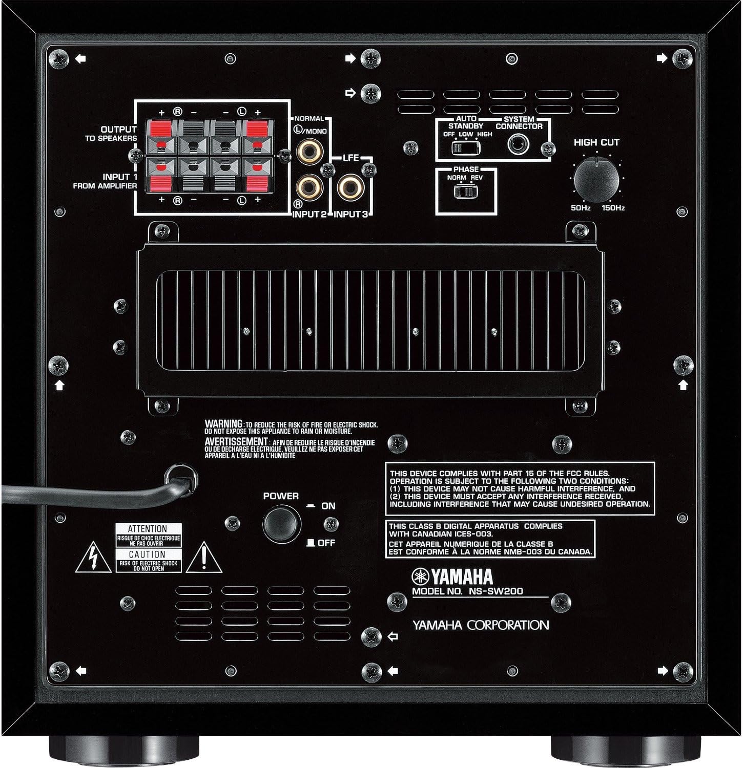 Yamaha NS-SW200 Front Firing-Subwoofer mit patentiertem Twisted Flare Port Bassreflexrohr klavierlack schwarz