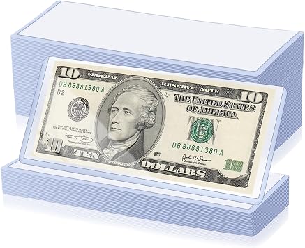 100 Pack Currency Topload Holder, 6.8" x 2.9" Dollar Bill Sleeves Hard Plastic Clear Money Holder Rigid Protective Waterproof Currency Sleeves Dollar Bill Display Protector for Cash Paper Collectors