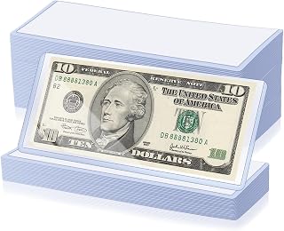 100 Pack Currency Topload Holder, 6.8" x 2.9" Dollar Bill Sleeves Hard Plastic Clear Money Holder Rigid Protective Waterproof Currency Sleeves Dollar Bill Display Protector for Cash Paper Collectors