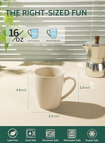 Vista 25 de Sweese. Conjunto de 6 tazas de café de porcelana, 16 onzas, Blanco