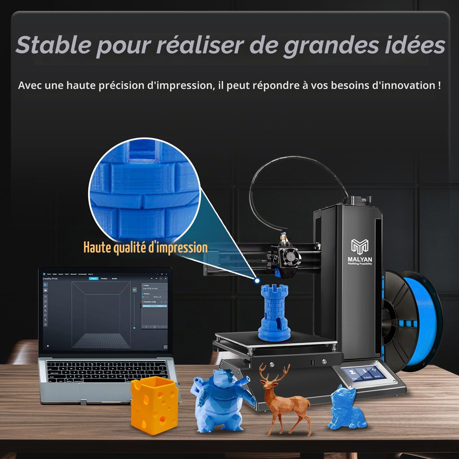 MALYAN M320 Mini imprimante 3D - Imprimante 3D entièrement assemblée pour Les Enfants et Les débutants, Out of The Box, Carte microSD avec modèles 3D imprimables, Taille d'impression 150x150x150mm