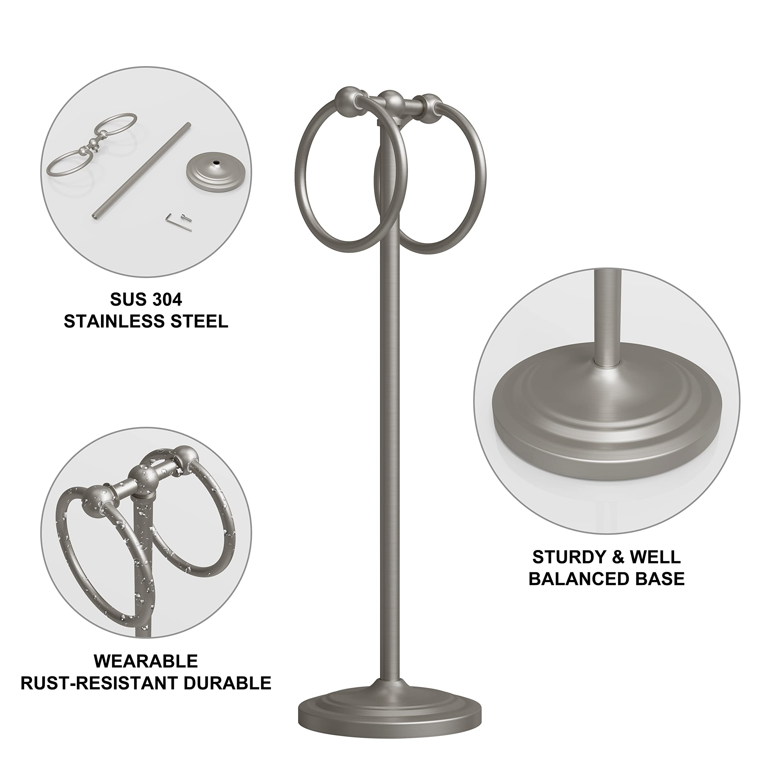 BGL Fingertip Towel Holder Stand Hand Towel Ring for Bathroom or Kitchen Vanity Countertops to Store Hand Towels Washcloths or dishcloths - Image 3