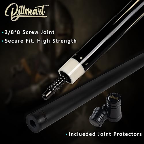 Miniatura 3 de Billmart Palo de billar de fibra de carbono, eje de baja desviación con estuche rígido, barra de mesa de billar de 19 onzas