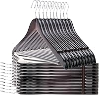 Vista 1 de Perchas de madera de calidad, ligeramente curvadas, paquete de 20 unidades, perchas de madera de color caoba con ganchos cromados, resistentes