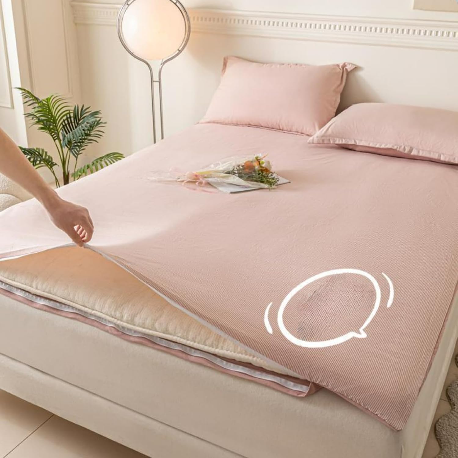 EFELIM Cotton Futon Cover King Queen Full Size, Japanese Floor Mattress With Zipper, Soft RV Futon Slipcover Washable (Pink, 180x200cm/70.8x78.7'')