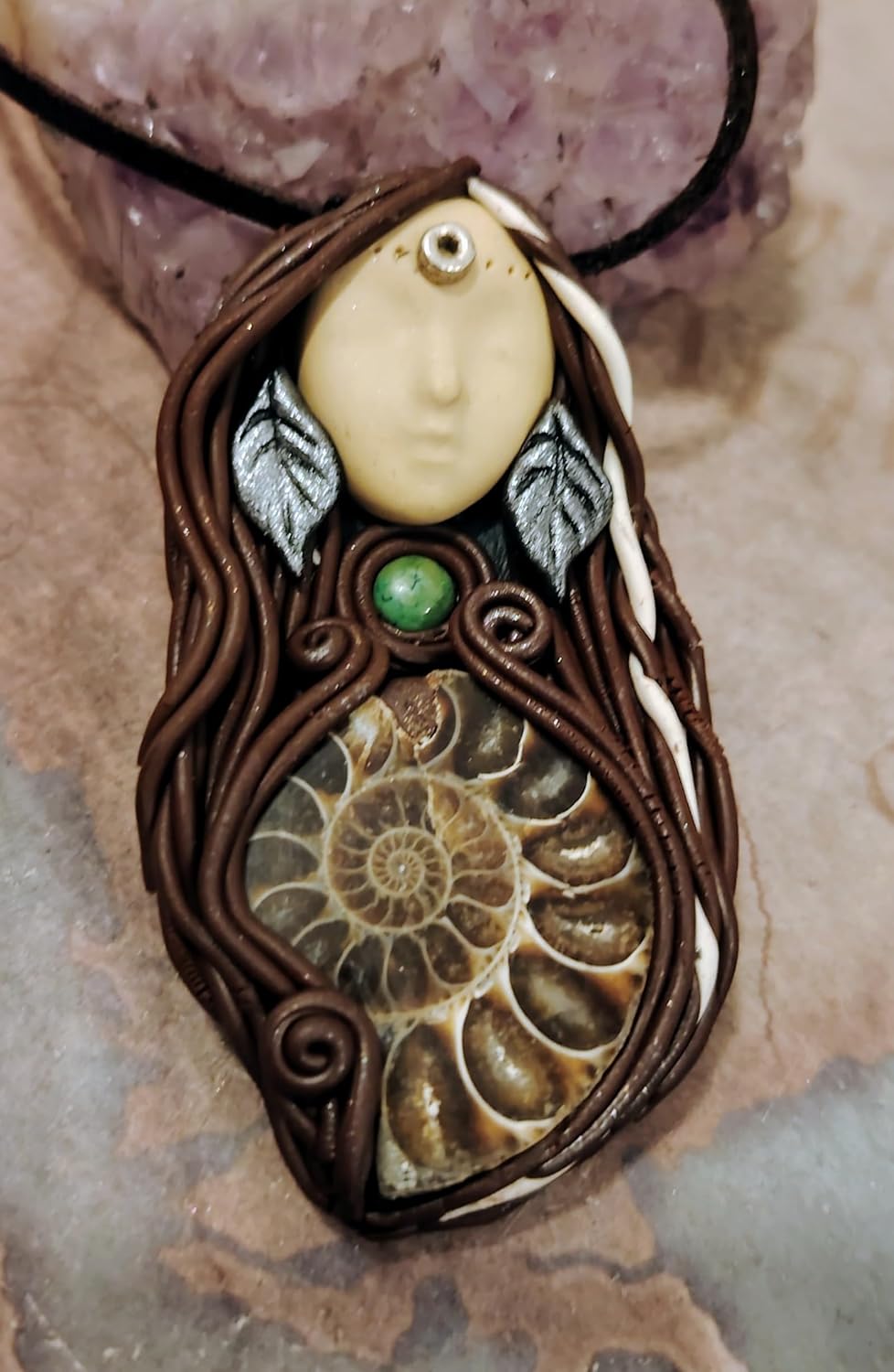 | White Buffalo Calf Woman Necklace | Turquoise and Ammonite Fossil Pendant | Aboriginal Lakota Native American Jewelry - Image 2