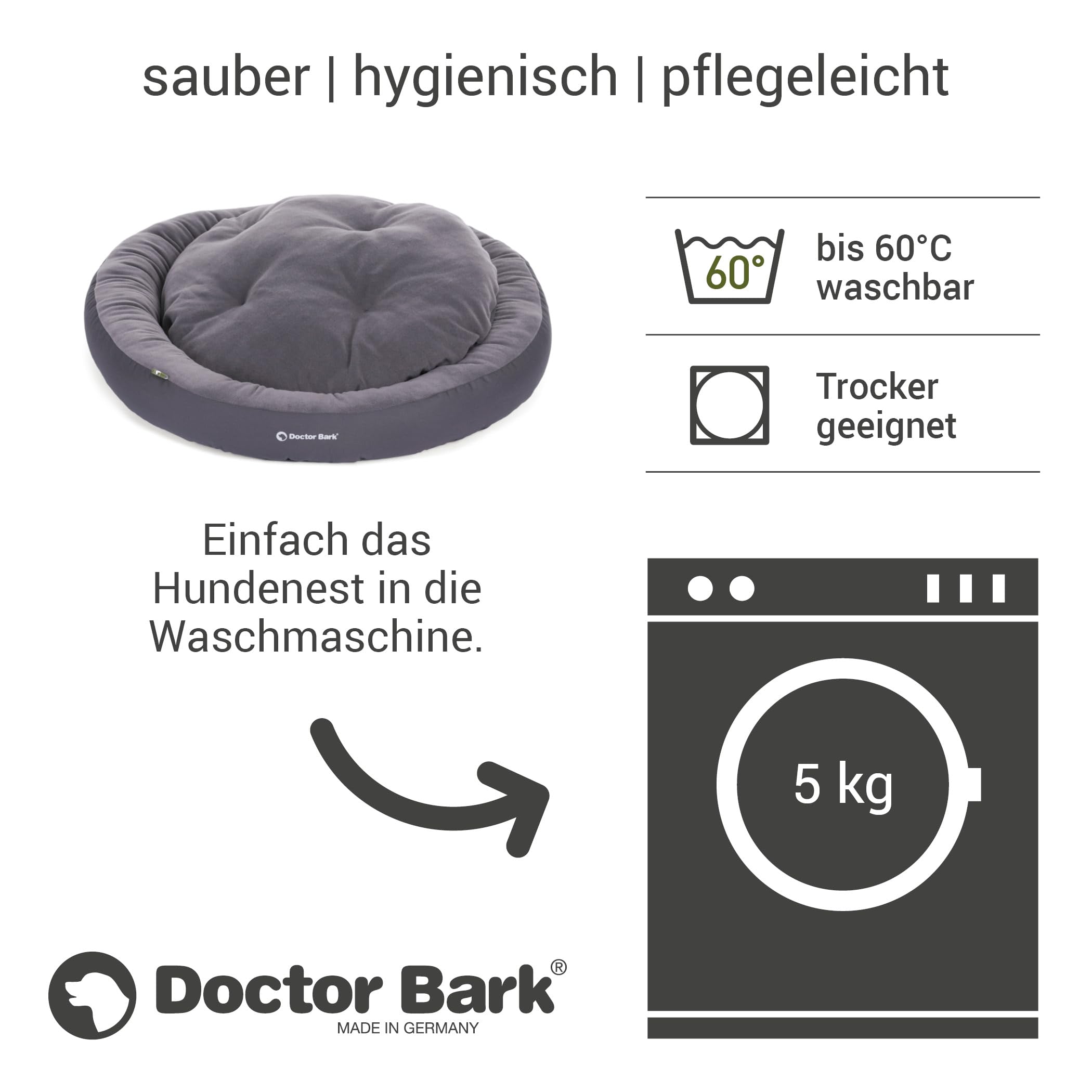 Doctor Bark Hundekorb Mittelgroße Hunde, Hundebett Weich, Rund, Flauschig - Kuscheliges Hundenest mit Wendekissen Fleece/Baumwolle - GreenLabel Hunde Bett (M - 60x50 cm, Grau)