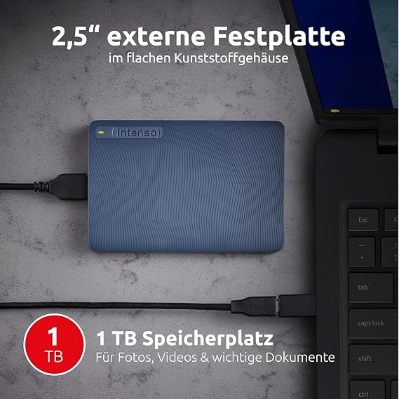 Intenso Memory Safe 1 TB External Hard Drive - 2.5 Inch USB 3.2 HDD for PC