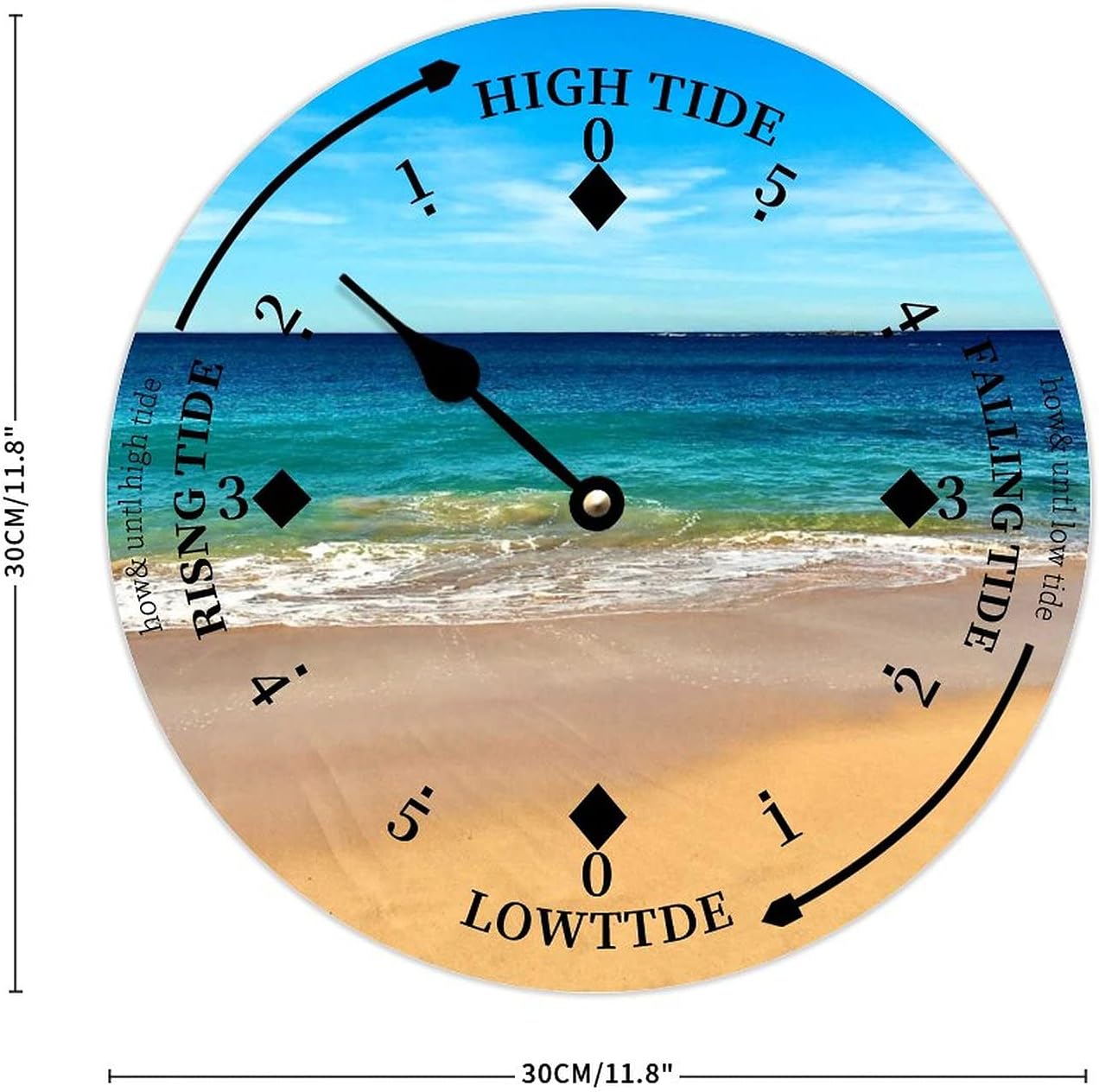 Wooden Tide Clock Beach and Clouds East Coast Ocean Time Clock Wood Tidal Clock High and Low Tide Wall Hanging Art Tide Movement Clock for Beach House Cottage Novelty Gift for Dad
