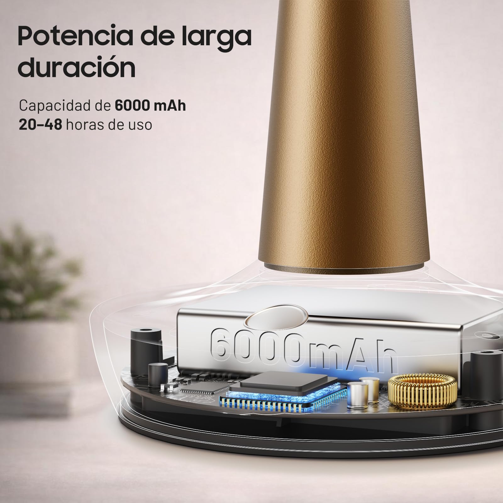 Lámpara de Mesa LED Inalámbrica Recargable 6000mAh, 3 Temperaturas de Color y Regulación Táctil Continua, IP54 Impermeable, Diseño Moderno con Memoria, para Interior y Exterior (2x Bronce)